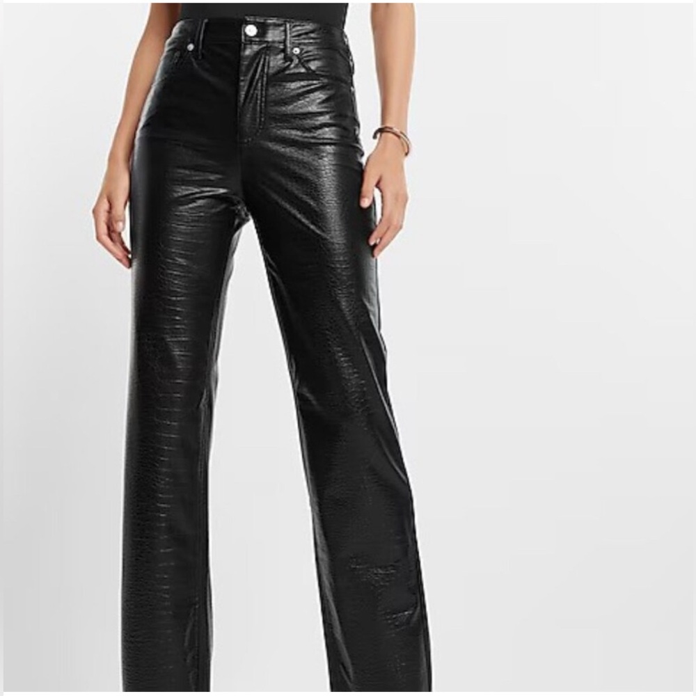 HIGH WAISTED CROC FAUX LEATHER MODERN STRAIGHT PANT